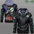 Veteran Men's Miamidolphins Leather Jacket With Hood, Miamidolphins Season Black/Brown Leather Jacket Gift Ideas For Fan