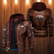 Men's Denver-Broncos Leather Jacket With Hood, Go Go Denver-Broncos Black/Brown Leather Jacket Gift Ideas For Fan