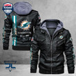 Since 1965 Men's Miamidolphins Leather Jacket With Hood, It's Miamidolphins Fan Black/Brown Leather Jacket Gift Ideas For Fan.