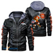 Men's Denver-Broncos Leather Jacket With Hood, Orange Mascot Denver-Broncos Black/Brown Leather Jacket Gift Ideas For Fan