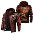 Men's Denver-Broncos Leather Jacket With Hood, Orange Mascot Denver-Broncos Black/Brown Leather Jacket Gift Ideas For Fan