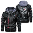 Men's Houston-Texans Leather Jacket With Hood, Skull Houston-Texans Black/Brown Leather Jacket Gift Ideas For Fan