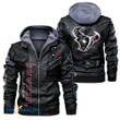Men's Houston-Texans Leather Jacket With Hood, Signature Houston-Texans Black/Brown Leather Jacket Gift Ideas For Fan