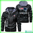 Men's New England New-England-Patriots Leather Jacket With Hood, Go Patriots Black/Brown Leather Jacket Gift Ideas For Fan
