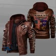 Eagles Veteran Men's Baltimore Baltimore-Ravens Ravens Leather Jacket With Hood, Black/Brown Leather Jacket Gift Ideas For Fan