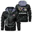 Men's Baltimore Baltimore-Ravens Ravens Leather Jacket With Hood, Ravens Fight Song Black/Brown Leather Jacket Gift Ideas For Fan