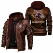 Men's Baltimore Baltimore-Ravens Ravens Leather Jacket With Hood, Ravens Fight Song Black/Brown Leather Jacket Gift Ideas For Fan