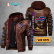 Personalized Men's Buffalo-Bills Leather Jacket With Hood, Custom Name Since 1959 Black/Brown Leather Jacket Gift Ideas For Fan