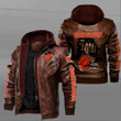 Men's Cleveland-Browns Leather Jacket With Hood, Skull Dead Cleveland-Browns Black/Brown Leather Jacket Gift Ideas For Fan