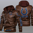 Men's Indianapolis-Colts Leather Jacket With Hood, Badge Indianapolis-Colts Black/Brown Leather Jacket Gift Ideas For Fan