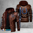 Men's Indianapolis-Colts Leather Jacket With Hood, Since 1953 Indianapolis-Colts Black/Brown Leather Jacket Gift Ideas For Fan