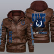 Men's Indianapolis-Colts Leather Jacket With Hood, Hands Players Indianapolis-Colts Black/Brown Leather Jacket Gift Ideas For Fan