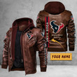 Men's Houston-Texans Leather Jacket With Hood, Custom Name Since 1999 Houston-Texans Black/Brown Leather Jacket Gift Ideas For Fan