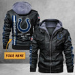Men's Indianapolis-Colts Leather Jacket With Hood, Custom Name Since 1953 Indianapolis-Colts Black/Brown Leather Jacket Gift Ideas For Fan