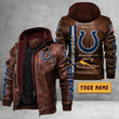 Men's Indianapolis-Colts Leather Jacket With Hood, Custom Name Since 1953 Indianapolis-Colts Black/Brown Leather Jacket Gift Ideas For Fan
