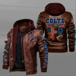 Men's Indianapolis-Colts Leather Jacket With Hood, Eagle American Flag Indianapolis-Colts Black/Brown Leather Jacket Gift Ideas For Fan