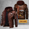 Men's Denver-Broncos Leather Jacket With Hood, Custom Name Since 1959 Denver-Broncos Black/Brown Leather Jacket Gift Ideas For Fan