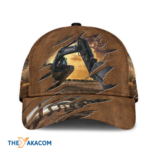 Excavator Working Brown Leather Pattern Gift For Who Loves Excavator Baseball Cap Classic Hat Men Woman Unisex