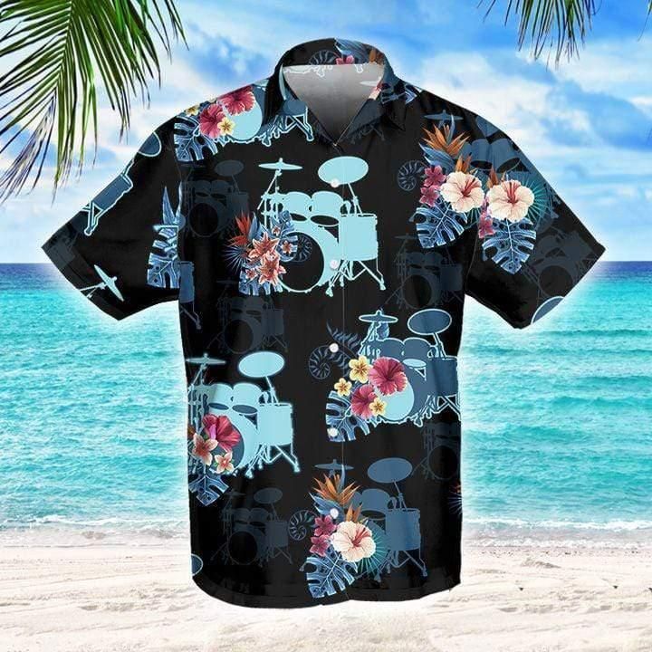 Awesome Drum Tropical Blue Black Hawaii Hawaiian Shirt