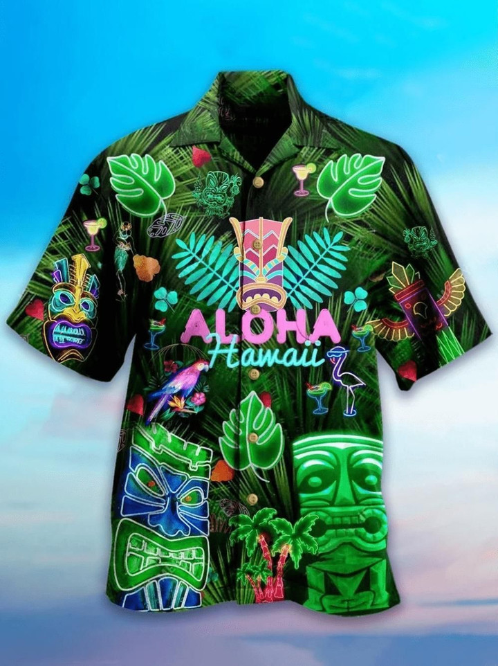 Aloha Hawaii Tiki Glow Tropical Leaves Hawaii Hawaiian Shirt