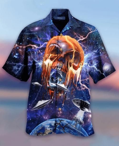 Alien Skull In The Galaxy Space Hawaii Hawaiian Shirt
