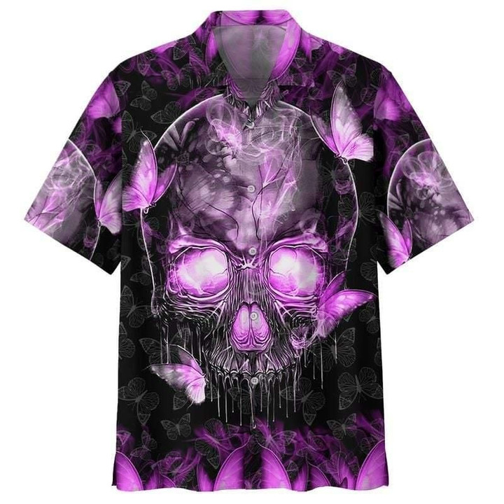 Amazing Skull Magic Butterfly Purple Hawaii Hawaiian Shirt