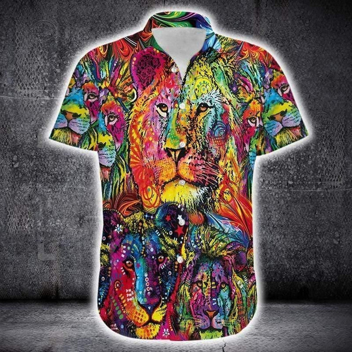 Colorful Amazing Lion Psychedelic Hawaii Hawaiian Shirt