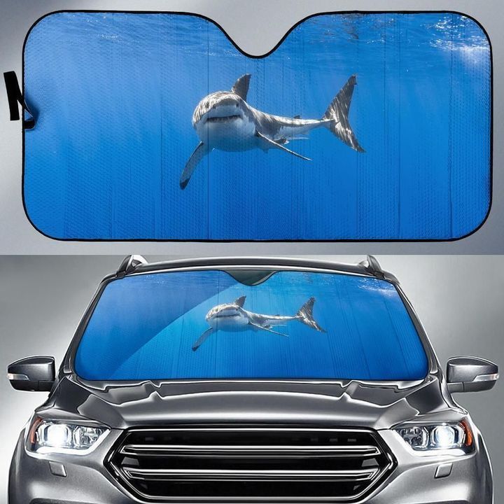 A White Shark Is Swimming In The Ocean Car Windshield Auto Sun Shade Sunshade UV