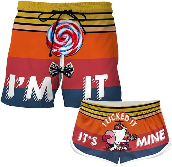 I'm In And It's Mine Lollipop Summer Beach Shorts Swim Trunks For Couple Matching