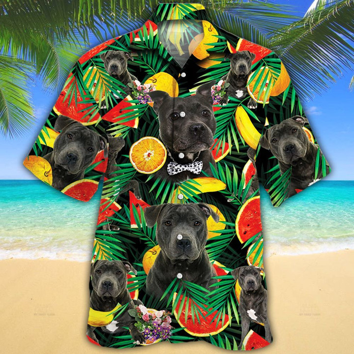 Staffordshire Bull Terrier Dog Lovers Tropical Fruits Hawaii Hawaiian Shirt