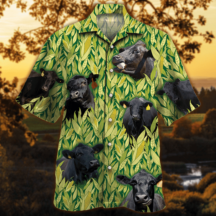 Black Angus Cattle Lovers Corn Pattern Hawaii Hawaiian Shirt