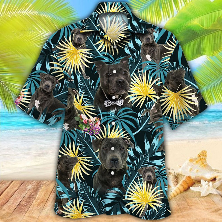 Staffordshire Bull Terrier Dog Lovers Blue And Yellow Plants Hawaii Hawaiian Shirt