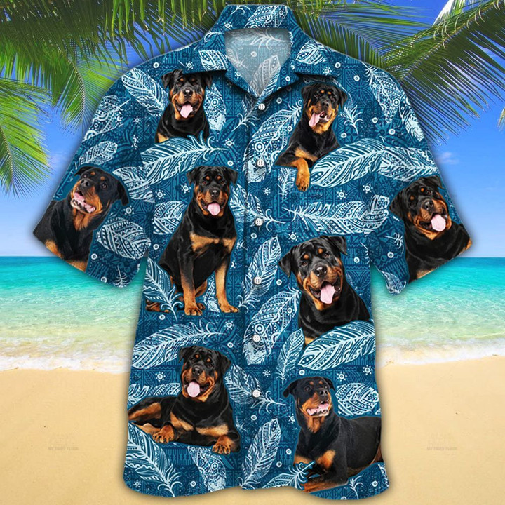 Rottweiler Dog Lovers Blue Feather Hawaii Hawaiian Shirt