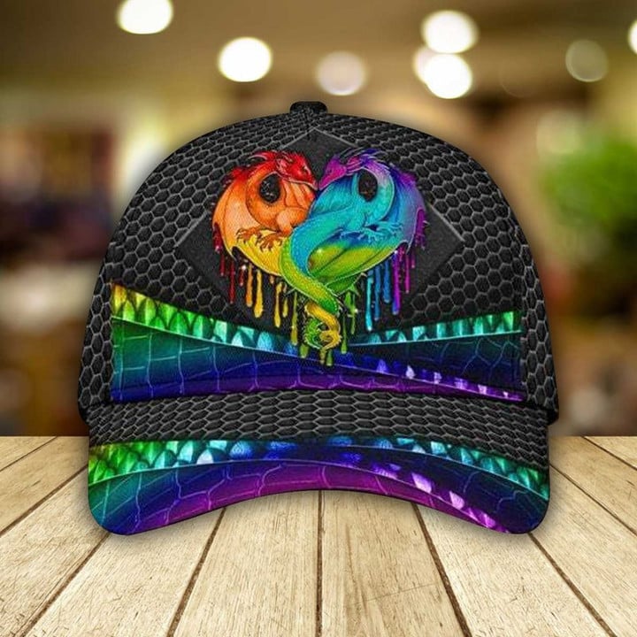 Rainbow Dragon Baseball Cap Hive Pattern Valentine Day LGBT Supporter, Community Pride Month Classic Hat Men Woman Unisex
