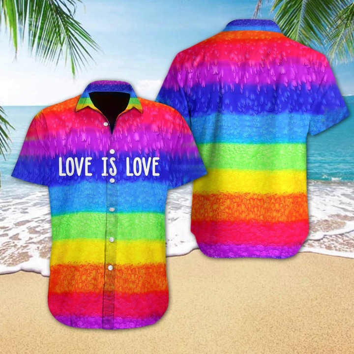 Full Of Stripped Watercolor Love Is Love For LGBT Community Pride Month Hawaii Hawaiian Shirt