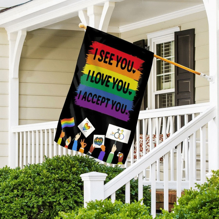Support Hand Raising I See You I Love You I Accept You LGBT Pride Month House Garden Decor Flag