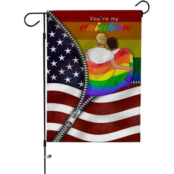 America Flag With Man Couple You'Re My Rainbow LGBT Pride Month House Garden Decor Flag