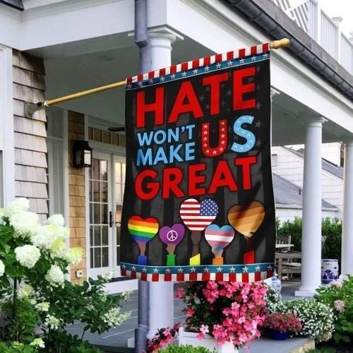 Colorful Heart Hate Won't Make Us Great LGBT Pride Month House Garden Decor Flag