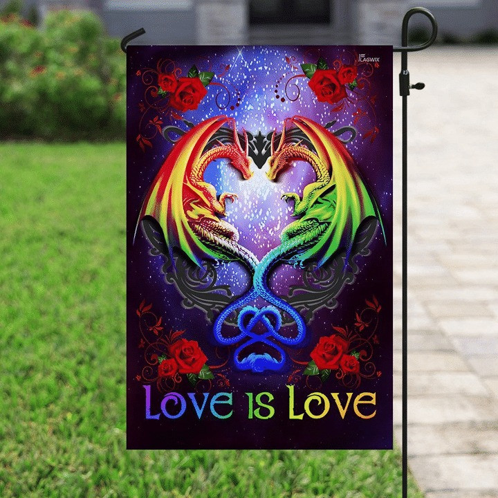 Couple Dragon Make A Heart With Roses In Galaxy Sky LGBT Pride Month House Garden Decor Flag
