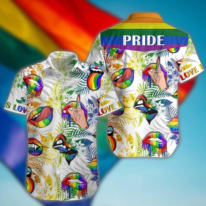 Rainbow Lips Tropical Leaves Colorful LGBT Community Pride Month Hawaii Hawaiian Shirt