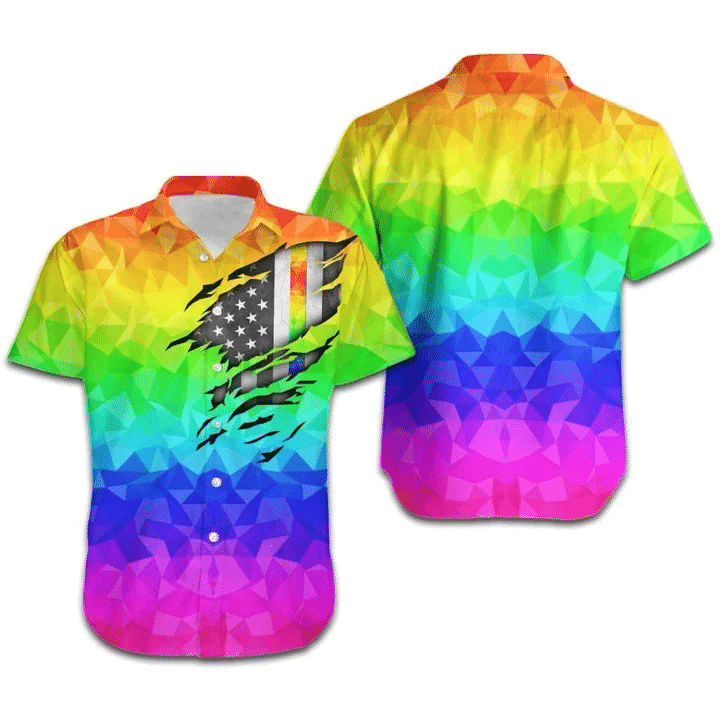 Rainbow Polygonal American Flag Hawaiian LGBT Community Pride Month Hawaii Hawaiian Shirt