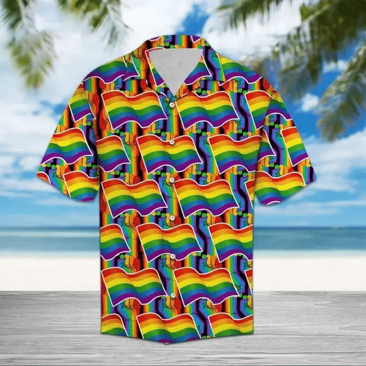 Pride Flag Pattern LGBT Community Pride Month Hawaii Hawaiian Shirt