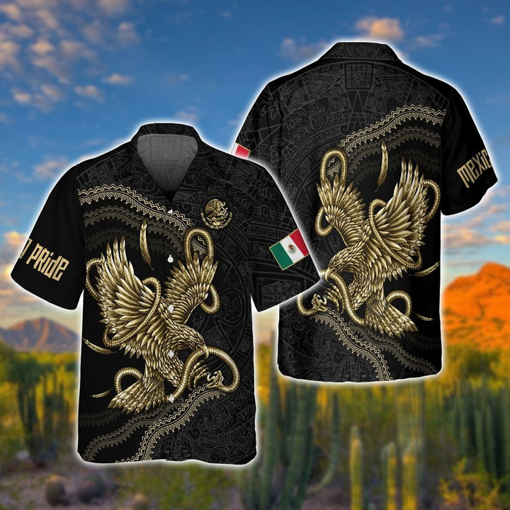Coat Of Arms Mexico Pride Egale Flag Mexican Independence Day Camiseta Mexicana Aztec Pattern Hawaii Hawaiian Shirt