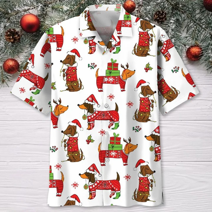 Brown Christmas Dachshund Hawaii Hawaiian Shirt