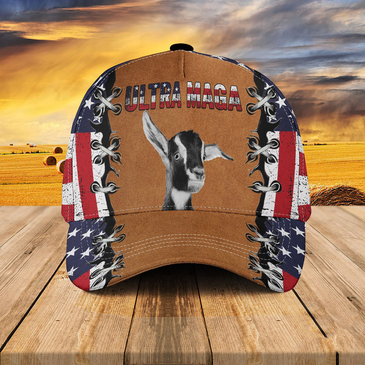 Independence Day Black And White Goat Cattle Ultra Maga American Flag Baseball Cap Classic Hat Men Woman Unisex
