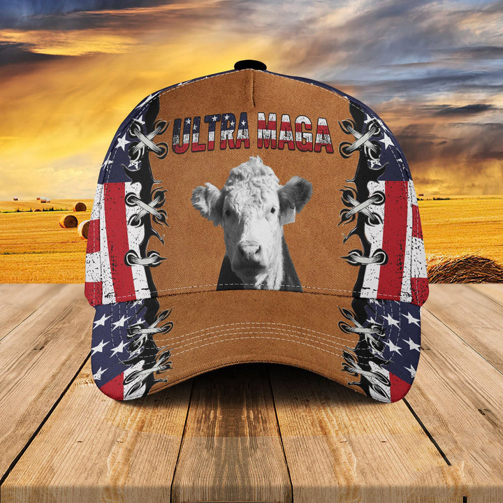 Independence Day Black And White Hereford Cattle Ultra Maga American Flag Baseball Cap Classic Hat Men Woman Unisex