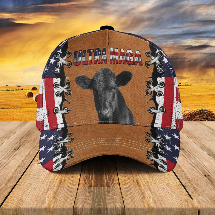 Independence Day Black Angus Cattle Ultra Maga American Flag Baseball Cap Classic Hat Men Woman Unisex