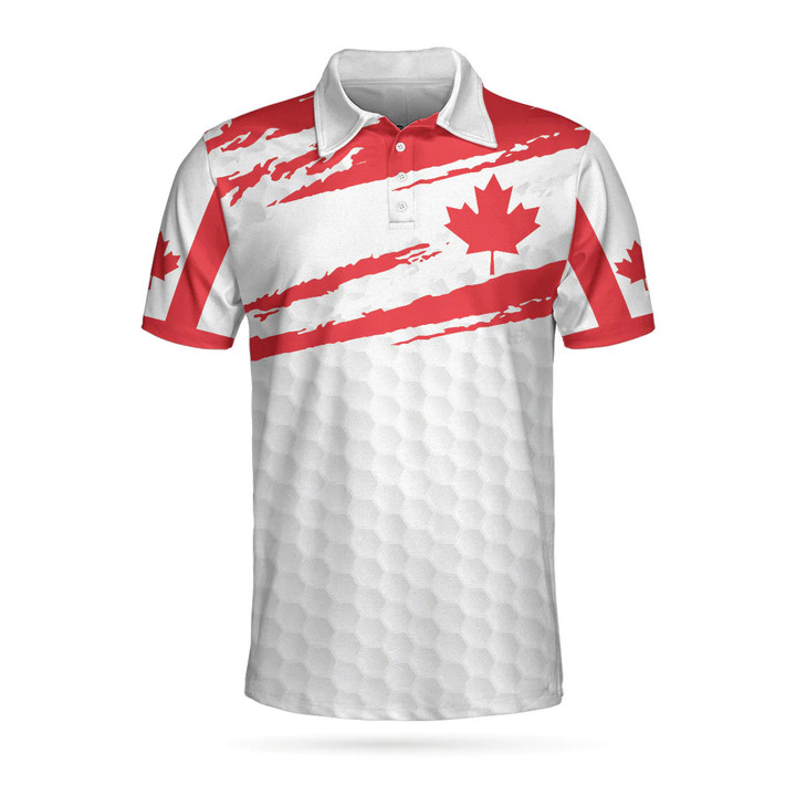 Canada Flag Golf Texture Maple Leaves Athletic Collared Men's Polo Shirts Short Sleeve