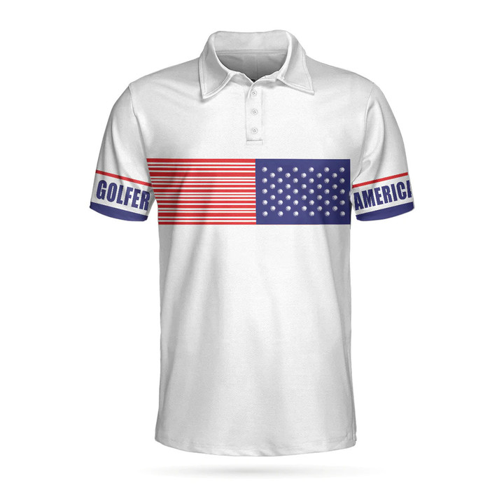 Golf Strips Barcode American Flag Athletic Collared Men's Polo Shirts Short Sleeve