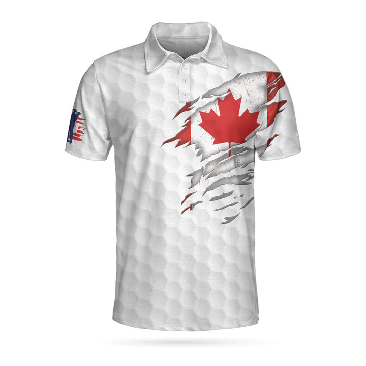 Golf Canada Flag Red Maple Leaf Athletic Collared Men's Polo Shirts Short Sleeve